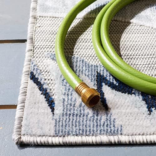 SAFAVIEH Washable Rug Outdoor Cabana Collection - 6'5" Square, Grey & Navy, Non-Shedding & Easy to Clean, Ideal for Patio, Backyard, Mudroom (CBN452N) - Image 5