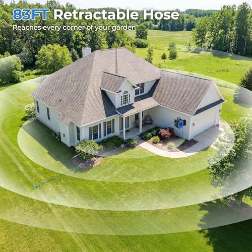 Retractable Garden Hose Reel, 5/8" x 90FT Automatic Retractable Water Hose Reel Wall Mount, with 10- Function Sprayer Nozzle, Any Length Lock/Auto Rewind/180°Swivel - Image 4