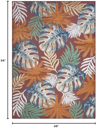 Luul Home Floral Indoor Outdoor Rugs 5x7 Large Area Rug for Living Room, Patio Decor, Kitchen, and Entryway Rug, Washable Stain Resistant Outside Carpet Red 5 x 7 - Image 2