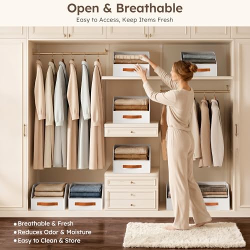 Homsorout Fabric Storage Bins for Organizing - 10 Pack Large Trapezoid Collapsible Storage Bins with Front Handle, Closet Organizers and Storage for Bedroom, Home Shelves, Small Spaces, White - Image 3