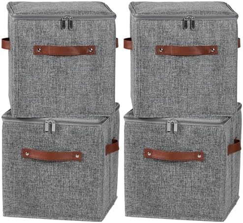 4PCS Storage Cubes with Lids Cotton Linen Fabric Bins Boxes by VinneGenzz