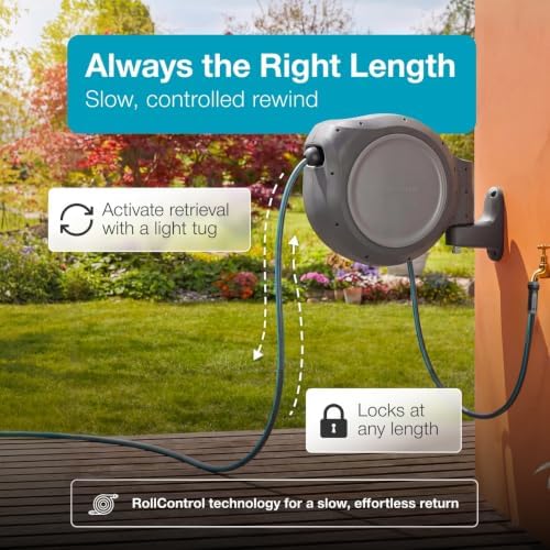 GARDENA Retractable Garden Hose Reel - 75 Feet - Auto Retract Hose Reel with 180° Swivel Wall Mount - Heavy Duty - Includes Spray Nozzle - 20502 - Image 4