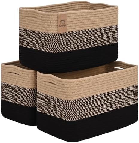 Baskets for Organizing, Storage Baskets, 3 Pack Baskets for Shelfves, 15"×10"×9" Woven Basket, toy storage bins, bins for organization by Degeyoyo
