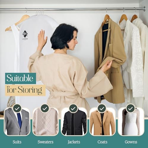Premium 60” Cotton Garment Bag For Hanging Clothes And Storage | Wide 6” Gusset & 4 Cedar Blocks For Fresh Smell And Clothes Protection | Best For Fur Coats, Long Dresses, Gowns, Tuxedos and more - Image 7