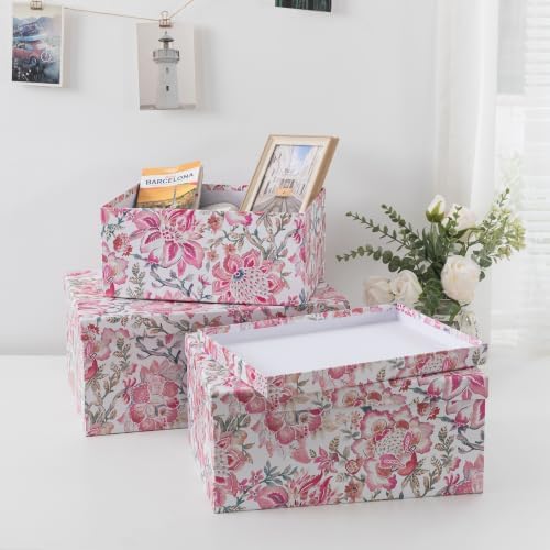 Soul & Lane - Pink Floral Decorative Storage Boxes with Lids, Set of 3 - Image 5