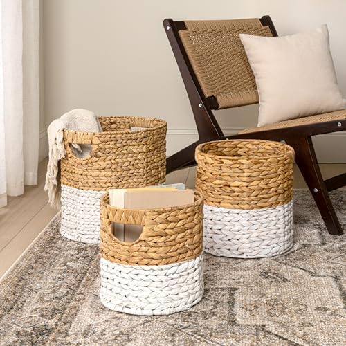 happimess Avery 3-Piece Cylinder Nesting Baskets 13", White/Natural - Image 2