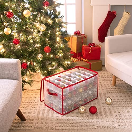 Simplify Organizer Container, Holds Total of 448 Amongst 4 Bags, 2.5” Slots, Durable, See Through for Easy Viewing ornament storage, 112 Count-4PK, Red (AZ-710011-4PK) - Image 3