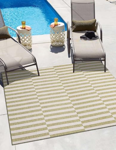 Unique Loom Outdoor Striped Collection Area Rug - Striped (5' 1" Square Green/Ivory) - Image 5