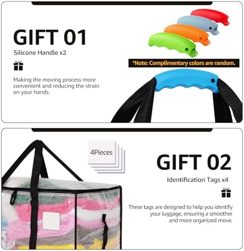 Moving Bags Heavy Duty Extra Large, Alternative for Moving Boxes & Moving Supplies,Clear Storage Bins with Lids, Plastic Packing Tote, Storage Bags for Clothes with Handles & Zippers(Clear, 10 Pack) - Image 3