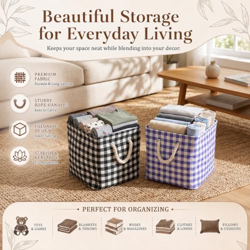 6 Pack Gingham Storage Bins, 11 Inch Cube Fabric Storage Baskets - Image 6