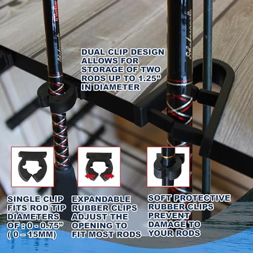 Rush Creek Creations Fishing Rod Holder for 14 Saltwater/Freshwater Rods, Fishing Pole Holder w/ up to 4 Fishing Gear Tackle Box Storage for Garage Organization/Boat Storage for Fishing Accessories - Image 4