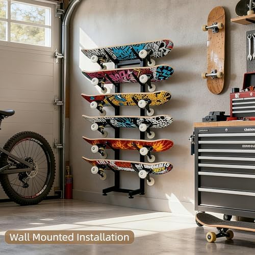 6-Tier Skateboard Racks Floor Stand, Black - Image 5