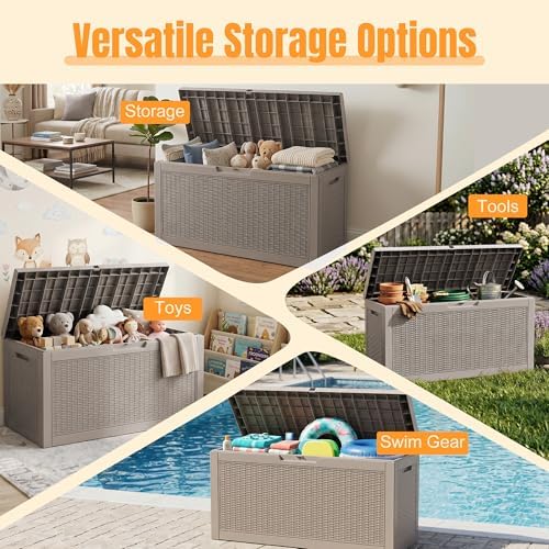 Outdoor Storage Box,120 Gallon Waterproof Resin Patio Deck Box - Image 4