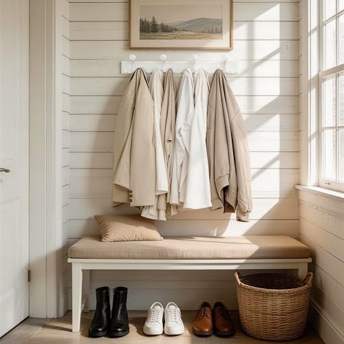 SKOLOO 12 Hooks Wall Mounted Coat Rack, 24 Inch Modern Coat Hanger for Entryway, Bathroom, Garage, Lightweight with 16 Inch Stud Spacing Design, Matte White - Image 2