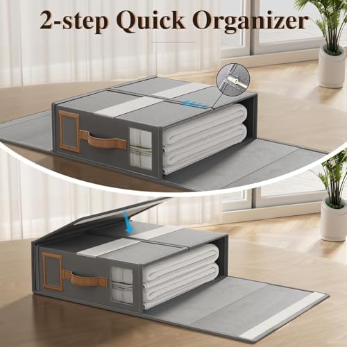 6 Pack Foldable Bed Sheets Set Organizers and Storage(King & Queen Size),Linen Fabric Closet Organizers with Window,Folding Bedding Storage Box for Bedsheets and Pillow Cube Organizer-Gray - Image 6