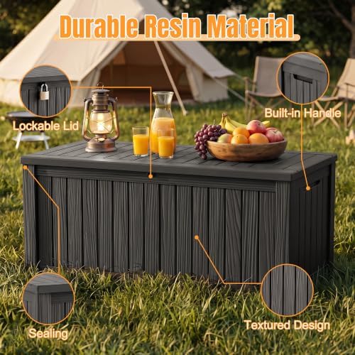 Outdoor Storage Box, 240 Gal Waterproof Resin Deck Box w/Support Rod - Image 3