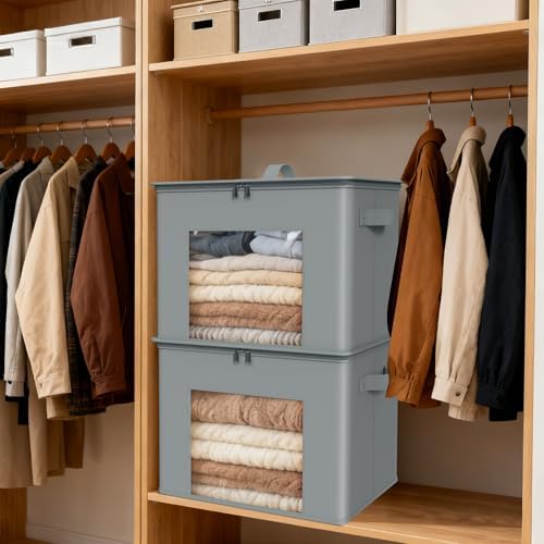 Zilink Fabric Storage Bins with Lid Closet Storage Bins, Light Grey, 4Pack - Image 6