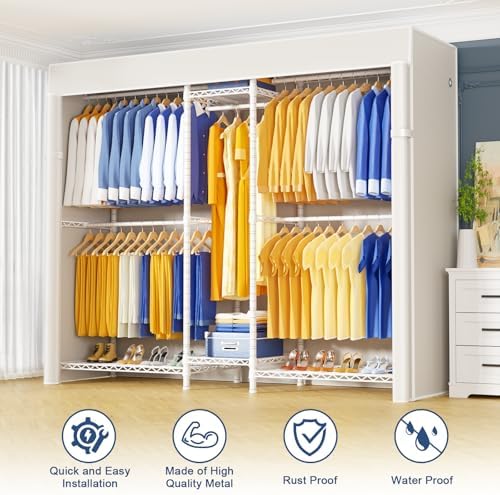 Ulif E12C Pro Heavy Duty Closet Organizer System，Freestanding Clothing Racks for Hanging Clothes，Adjustable Garment Rack 71"W x 16"D x 76.5"H Hold 960lbs，White Clothing Rack with White Dustproof Cover - Image 5