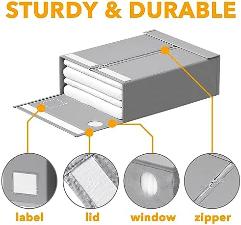SpaceAid 6 Pack Bed Sheet Organizers and Storage, Foldable Sheet Organizer for Linen Closet, Sheets Set Folder Keeper with Window XL (Queen & King Size) Bedding Container (Gray, 6 Pack) - Image 6