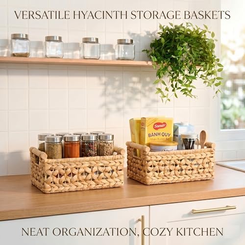 NAYA Set of 2L (16.5"&15") Water Hyacinth Wicker Shelf Storage Baskets - Image 5