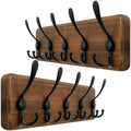 WEBI Rustic Coat Rack Wall Mounted,Wood Coat Hanger Wall,5 Coat Hooks,16" Hole to Hole,Hook Rack Rail,5 Triple Hooks for Hanging Jacket,Clothes,Hats,Entryway,Brown,2 Packs by WEBI