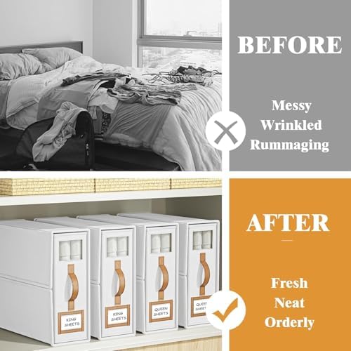 6 Pack Foldable Bed Sheets Set Organizers and Storage(King & Queen Size),Linen Fabric Closet Organizers with Window,Folding Bedding Storage Box for Bedsheets and Pillow Cube Organizer-White - Image 2