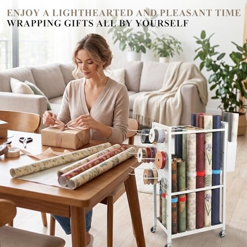 Adjustable Wrapping Paper Organizer Cart with Hooks & Slap Bands - Image 6