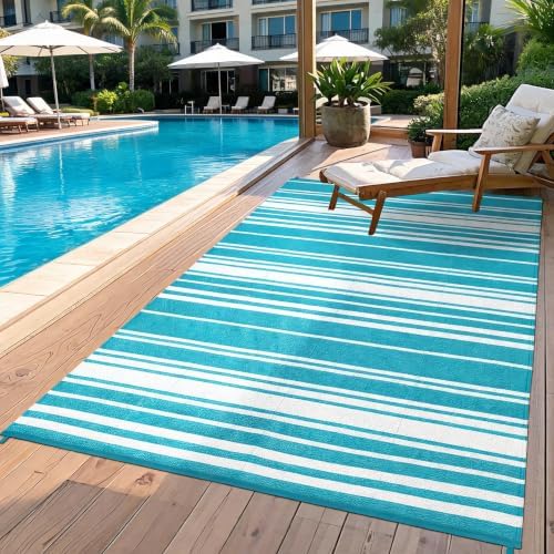 Garvee Outdoor Rug 9 ft x 18 ft Waterproof Plastic Straw Patio Rug, Outdoor Large Area Rug Mats for Camper Indoor Outdoor Carpet for Rv Deck Porch Picnic Beach Balcony (Light Blue) by Garvee