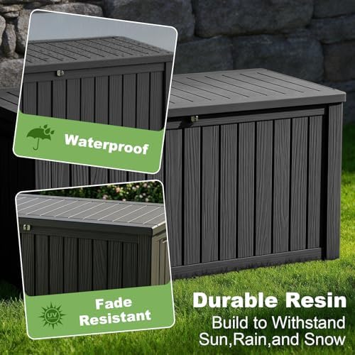 Vixzen 180 Gallon Deck Boxes Outdoor Waterproof, Resin Lockable Storage Box for Patio Cushions Storage Furniture, Garden Tools, Pool Supplies, Weatherproof and UV Resistant (Black, 180 Gallon) - Image 3