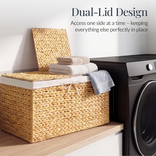 Best Choice Products Wicker Storage Basket W/ 2 Separate Lids, Rattan Woven 17.2 Gallon (65L) Basket, Foldable, Removable Washable Liner Bags for Toys, Linens, Blankets, & Laundry - Natural - Image 6
