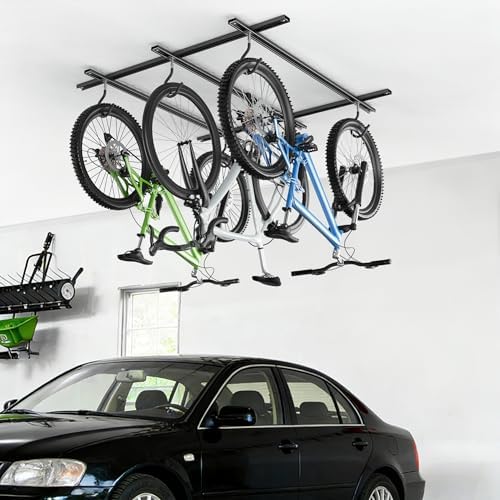 WALMANN Garage Ceiling Bike Rack, Adjustable Overhead Bicycle Storage System – Stores 3 Bikes Horizontally or 6 Bikes Vertically, Ceiling-Mount Bike Hanger for Road & Mountain Bikes - Image 2