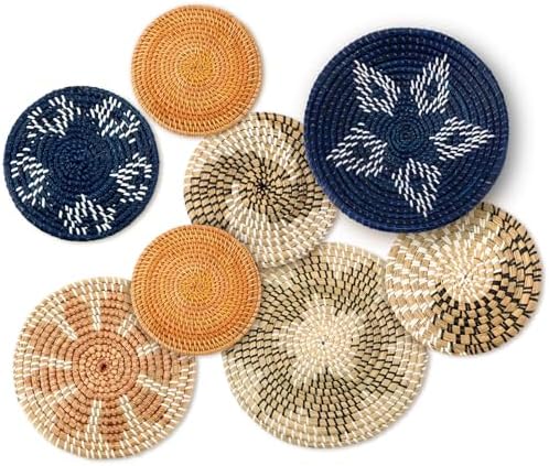 Xuhal 8 Pcs Boho Wall Basket Decor Decorative Bulrush Woven Basket Wall Decor Rustic Farmhouse Hanging Baskets for Kitchen Rustic Home Summer Decorations by Xuhal