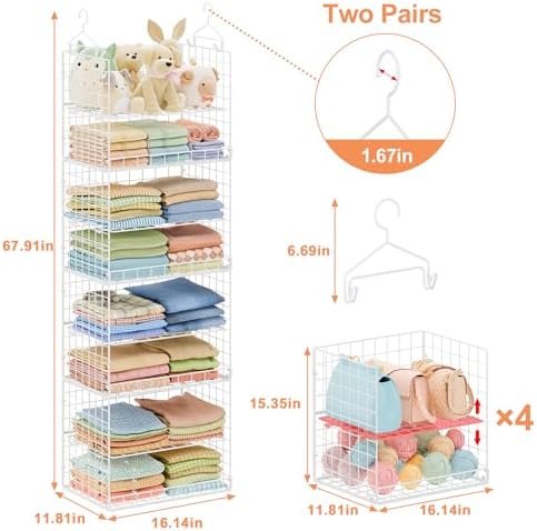 Extended Width Hanging Closet Organizer, 8 Tier Wire Storage Shelves - Image 3