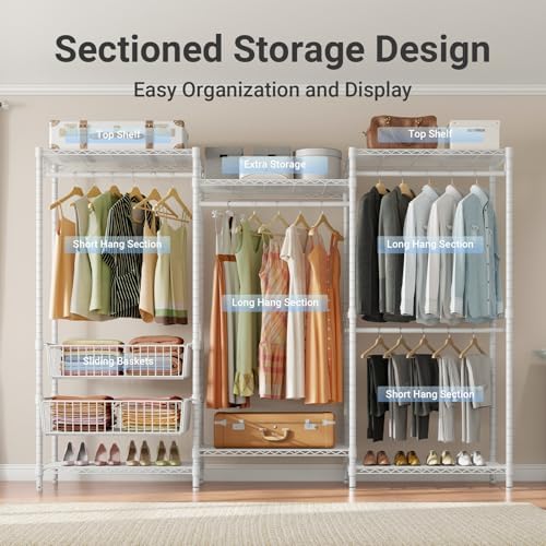 VIPEK V10 Heavy Duty Clothes Rack Wire Garment Rack Cloaet System, White - Image 5