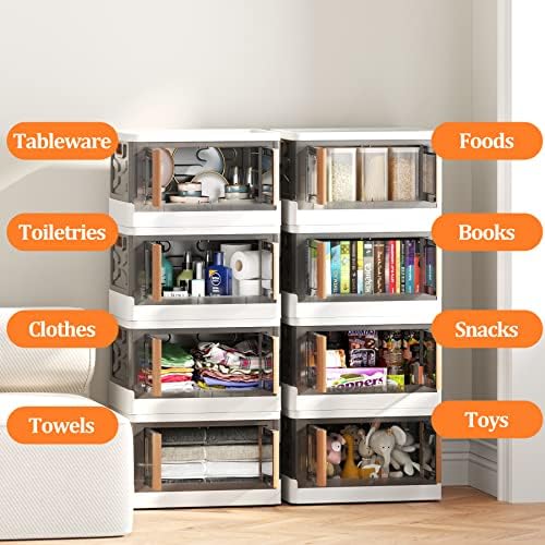 Storage Bins with Lids, Stackable Wheels & Folding Plastic Boxes 4 Set, Collapsible Containers for Closet Office Organizing, Clothes, Toys, Books, 52 Gallons, Titanium White - Image 4