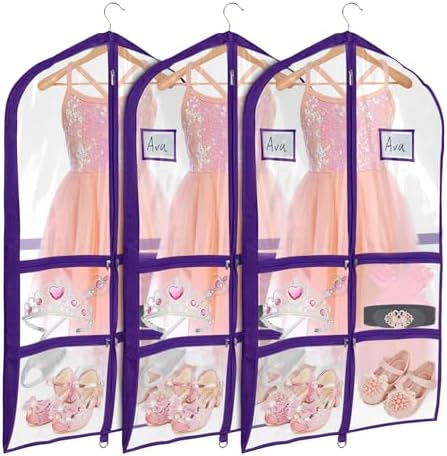 Univivi 40 Inch Dance Costume Garment Bags for Dancer, Clear Purple, 3 Pack by Univivi