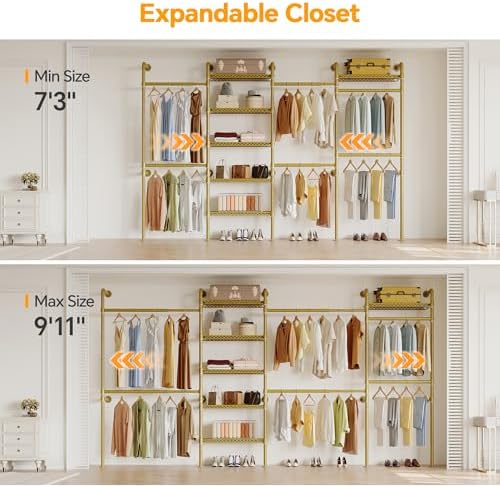 Higeego W4 Wall Mounted Clothes Rack, Industrial Pipe Clothing Rack, Gold - Image 2