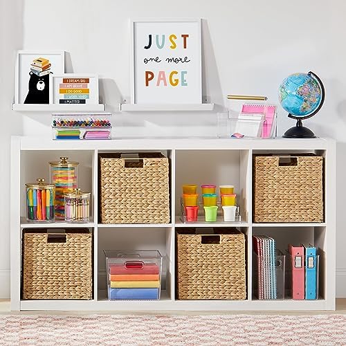 mDesign Natural Woven Hyacinth Cube Organizer Basket with Handles, Storage for Bathroom, Laundry Room Shelf or Nursery - Perfect for Cubby Storage Units - Hold Blankets and Books - 6 Pack, Natural/Tan - Image 3
