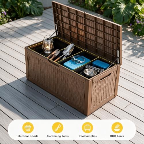 130 Gallon Deck Box,Lockable Outdoor Storage Box Gas Lift,Waterproof,Grey - Image 6