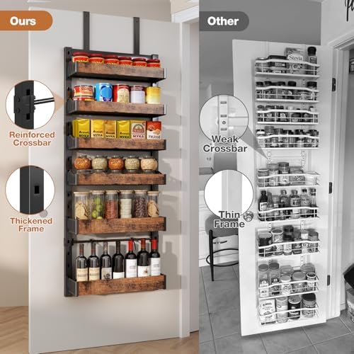 6-Tier Over The Door Pantry Organizer, Heavy-Duty Metal Wall Mount or Hanging Spice Rack, behind the door storage Shelves with Adjustable Basket, Back of Door Organizer for Kitchen Cabinet and Closet - Image 3