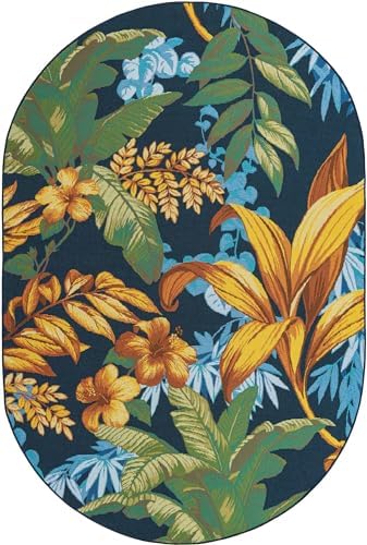Unique Loom Outdoor Botanical Collection Area Rug - Calypso (5' 3" x 8' Oval Multi/Light Blue) - Image 3