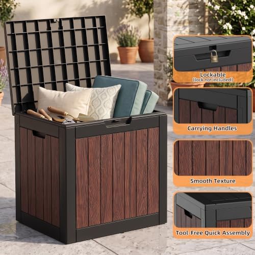 Vixzen 35 Gallon Deck Boxes Outdoor Waterproof, Lockable Resin Storage Box with lid for Furniture Cushions, Weatherproof Containers Outside Storage Boxes for Garden Patio Tools(Black Cognac Walnut) - Image 6
