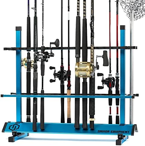 Savior Equipment Fishing Rod Rack Holder Organizer, 24-48 Slots to Hold Fresh Salt Water Spinning Rods & Reel Combo, Lightweight Aluminum Vertical Fish Pole Garage Storage Ground Display Stand by SaviorEquipment