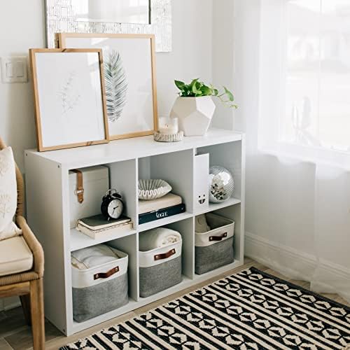 OrganiHaus 15x11in Canvas Storage Baskets 9 Pack | LARGE Fabric Bins for Shelves | Closet & Bedroom Storage | Gray/Off-White - Image 4