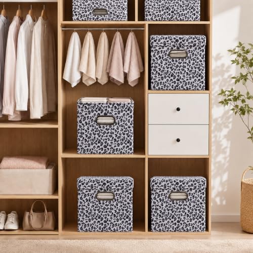 ANMINY Leopard Cheetah Print Storage Cubes Bins with Lids, 11Inch 8PCS - Image 2