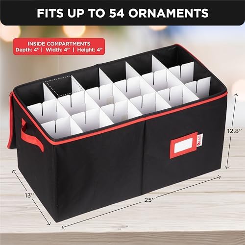 Christmas Ornament Storage Container with Dividers - Box Stores Up to 54 Ornaments, Zippered, Convenient, Adjustable, Large Organizer Bin to Protect Holiday Décor, Fits Most Standard Size, Black - Image 6