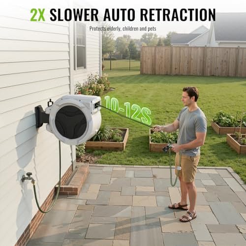 Etoolab Retractable Garden Hose Reel 100ft x 1/2 in with 10 Spray Nozzle - Image 4