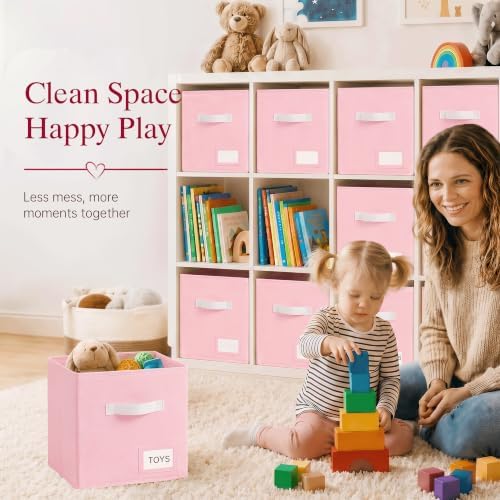 Storage Cubes 10 Pack, 11 Inch Fabric Storage Bins Organizer with Labels, Odor-Free & Sturdy PP Structure, Collapsible Cubby Baskets for Closet, Shelves, Toys & Nursery (Pink) - Image 4