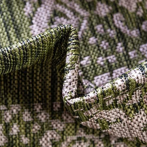 Unique Loom Outdoor Border Collection Area Rug - Floral Border (7' 10" Round, Green/ Ivory) - Image 5