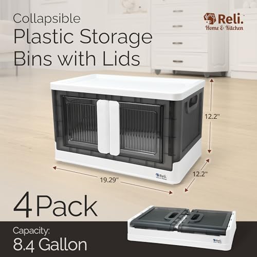 Reli. Collapsible Storage Bins 8.4 Gal (4 Pack) | Stackable Bins with Lids - Image 2